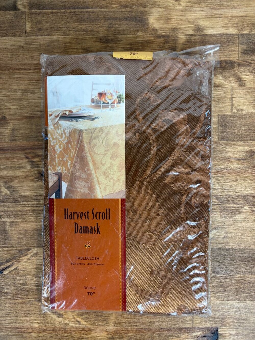 Linens & Things Harvest Scroll Damask Rust Tablecloth Round 70" NEW Thanksgiving